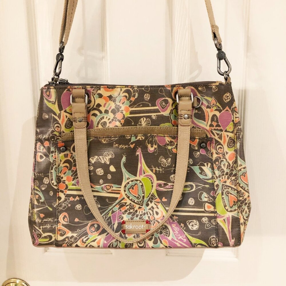 Sakroots Artist Circle Peace, Crossbody Bag Purse, Songbirds, Peacocks, Feathers